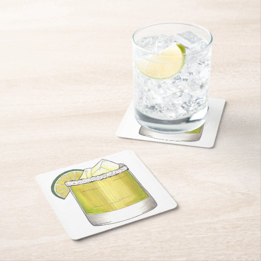 マルガリータサマーカクテルミックスドリンクライムグリーン スクエアペーパーコースター (インサイチュ)