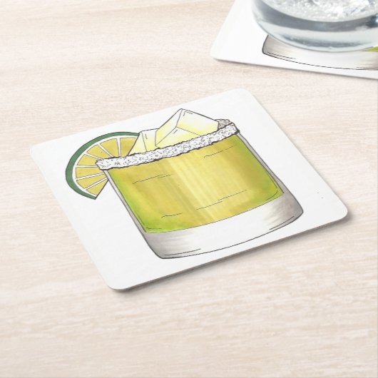 マルガリータサマーカクテルミックスドリンクライムグリーン スクエアペーパーコースター (アングル)