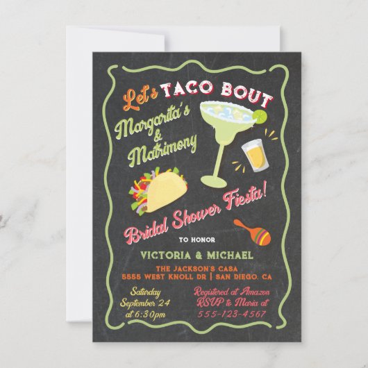 マルガリータズマトリモンスメキシカンフィエスタブライダルシャワー 招待状 (正面)