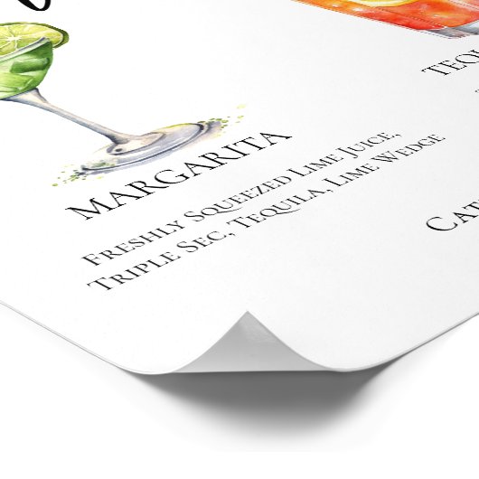 マルガリータテキーラ結婚サンライズのカクテルメニュー ポスター (角)