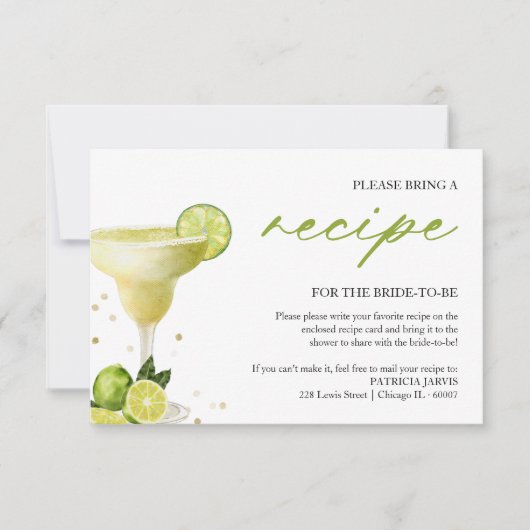 マルガリータパーティーブライダルシャワーレシピ要求 招待状 (正面)