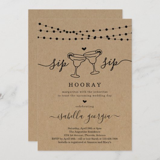 マルガリータブライダルシャワーまたはバチェロレッテ 招待状 (正面/裏面)