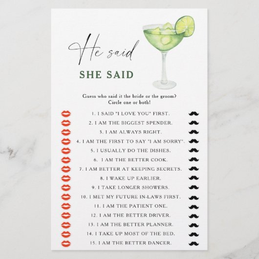 マルガリータブライダルシャワー彼は彼女はゲームを言った (正面)