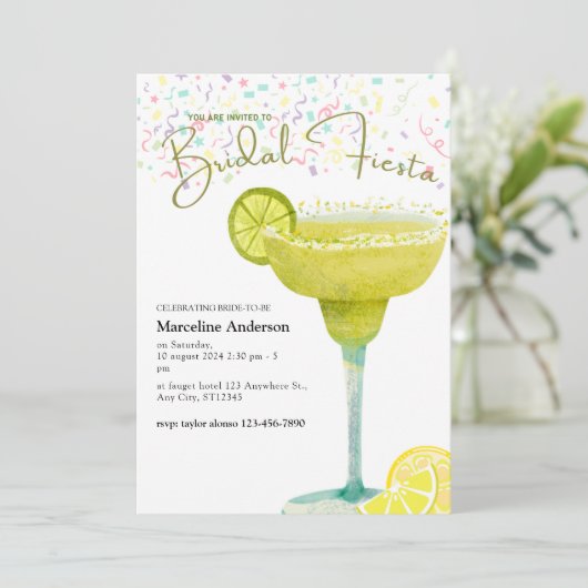 マルガリータ図解入りの、写真付きのライムメキシコブライダルフィエスタ 招待状 (スタンド正面)