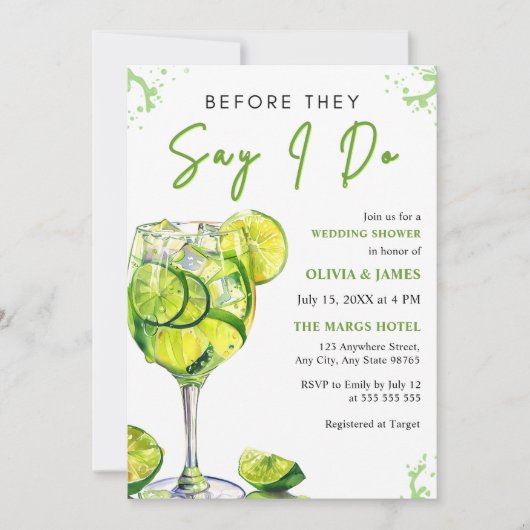 マルガリータ結婚カクテルパーティーカップルのシャワー 招待状 (正面)