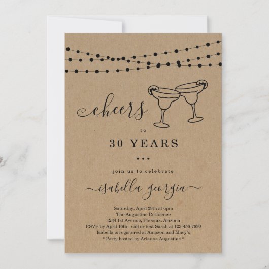 マルガリータ誕生日パーティー – 任意の年齢 招待状 (正面)