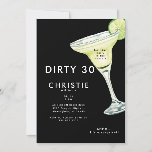 マルガリータ30thサプライズブラック誕生日パーティー 招待状 (正面)