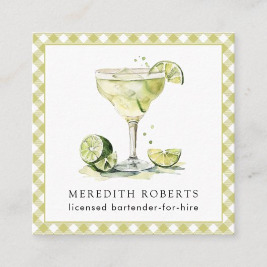 マルガリータ・カクテルを雇うためのバーテンダー スクエア名刺 (正面)