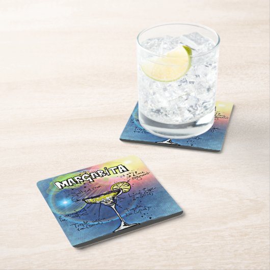 マルガリータ・カクテル(12ドリンクレシピセットの#9) スクエアペーパーコースター (インサイチュ)