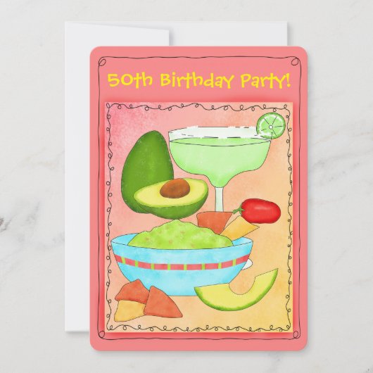 マルガリータ・グアカモレ50th Birthday Party Invitation 招待状 (正面)