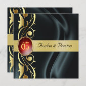 マルキスブラックシルク金ゴールドスクロールルビー招待状 招待状 (正面/裏面)