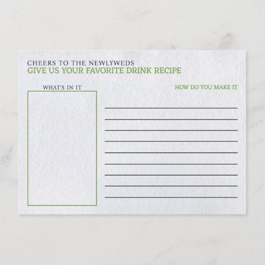 マルクス&マトリクスブライダルシャワードリンクレシピ エンクロージャーカード (正面)