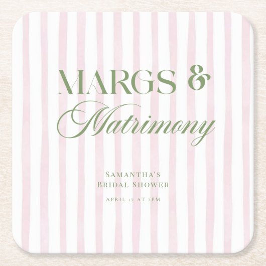 マルクス&マトリモニーライムマルガリータブライダルシャワー スクエアペーパーコースター (正面)