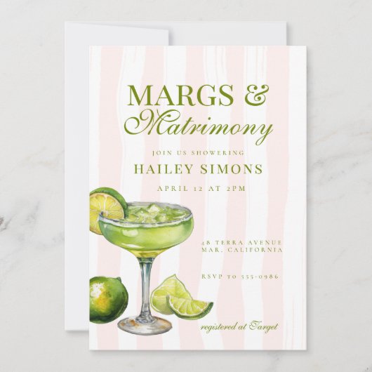 マルクス&マトリモニーライムマルガリータブライダルシャワー 招待状 (正面)