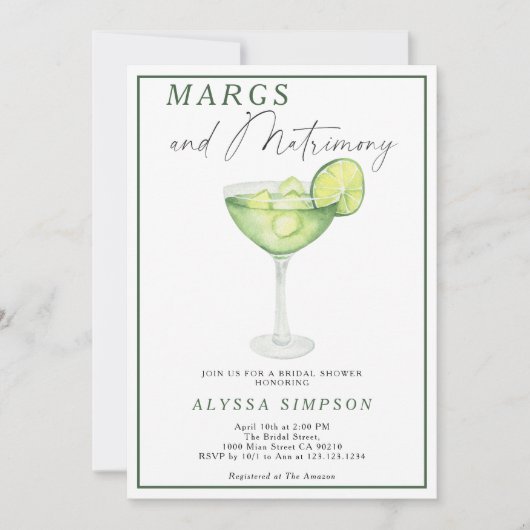 マルグスアンドマトリモニーライムマルガリータブライダルシャワー 招待状 (正面)