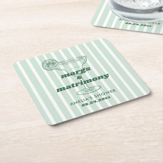 マルグス&マトリモニー レトロ バチェロレッテ ブライダルシャワー スクエアペーパーコースター (アングル)