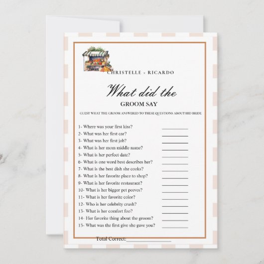 マルケブライド&グルームトリビアブライダルシャワーゲームカード 案内状 (正面)