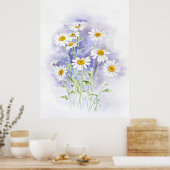 マルゲライトデイジー絵を描手水色 ポスター (キッチン)