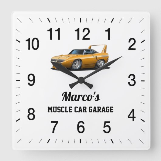 マルコのマッスルカーガレージ スクエア壁時計 (正面)
