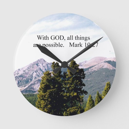 マルコ10:27神と共に、すべてのことが可能である。 ラウンド壁時計 (正面)