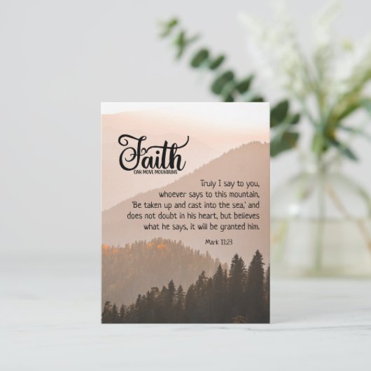 マルコ11:23信仰は山の聖書を動かすことができる ポストカード (スタンド正面)