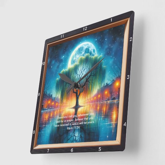 マルコ11:24リニューアル:信仰パーソナライズされたのインスピレーション スクエア壁時計 (傾斜)