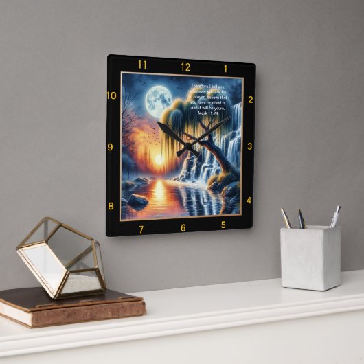 マルコ11:24信仰の注意パーソナライズされた: スクエア壁時計 (オフィス)