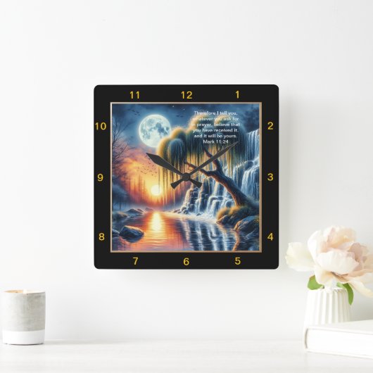マルコ11:24信仰の注意パーソナライズされた: スクエア壁時計 (ホーム)