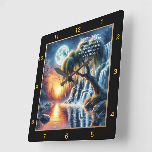 マルコ11:24信仰の注意パーソナライズされた: スクエア壁時計 (傾斜)