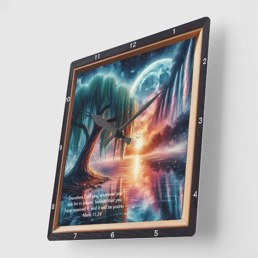 マルコ11:24信仰の肯定：カスタムウォールアート スクエア壁時計 (傾斜)