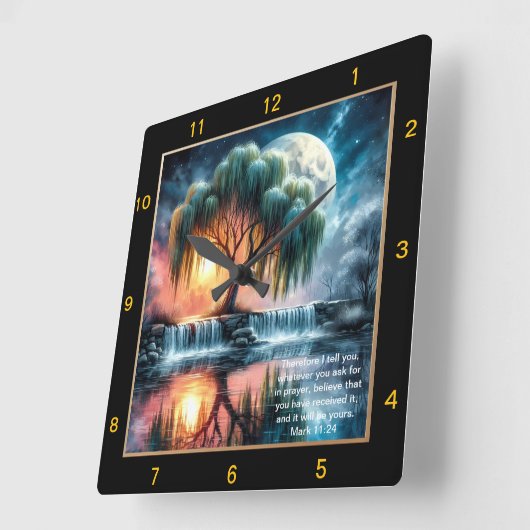 マルコ11:24平和の時計パーソナライズされた:信仰の賜物 スクエア壁時計 (傾斜)