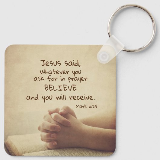 マルコ11:24頼何に対しても祈りの言葉信じで キーホルダー (裏面)