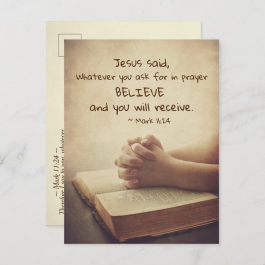 マルコ11:24頼何に対しても祈りの言葉信じで ポストカード (正面/裏面)
