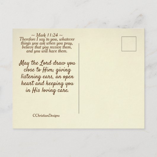 マルコ11:24頼何に対しても祈りの言葉信じで ポストカード (裏面)
