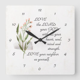 マルコ12:30-31あなたの神、主を愛しなさい スクエア壁時計