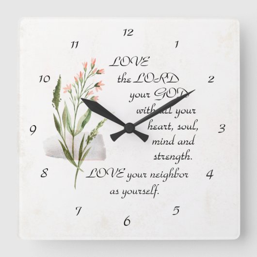 マルコ12:30-31あなたの神、主を愛しなさい スクエア壁時計 (正面)