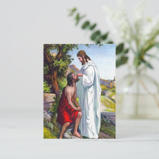 マルコ8:22-26イエスは盲人のはがきを聞く ポストカード (スタンド正面)