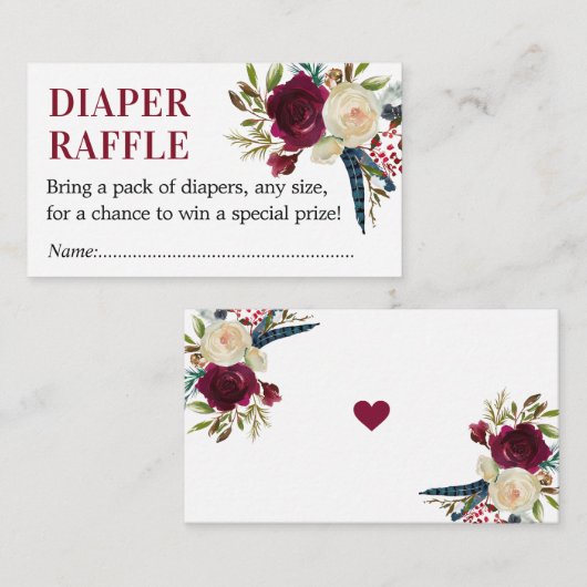 マルサラおむつラッフルチケット、マルサラベビーシャワー エンクロージャーカード (正面/裏面)