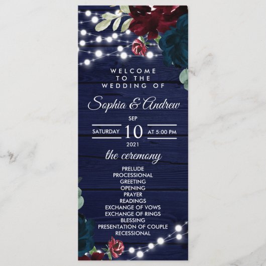 マルサラとネイビーの花素朴結婚式 プログラム (正面)