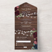 マルサラとネイビー素朴の花結婚が一つになった オールインワン招待状 (内側)