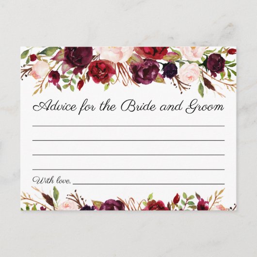 マルサラとピンクのフローラ結婚のアドバイスカード アドバイスカード (正面)