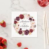 マルサラとピンクのフローラ結婚のナプキン スタンダードカクテルナプキン (インサイチュ)