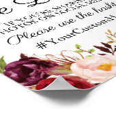 マルサラとピンクのフローラ結婚のハッシュタグ記号 ポスター (角)