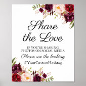 マルサラとピンクのフローラ結婚のハッシュタグ記号 ポスター (正面)