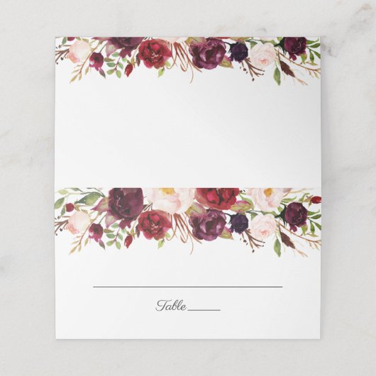 マルサラとピンクのフローラ結婚の折り畳み座席表 プレイスカード (外部開封)