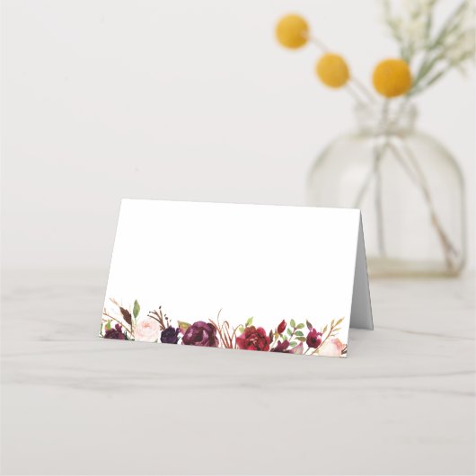 マルサラとピンクのフローラ結婚の折り畳み座席表 プレイスカード (裏面)