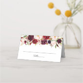 マルサラとピンクのフローラ結婚の折り畳み座席表 プレイスカード (正面)