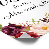 マルサラとピンクのフローラ結婚の願いサインのポスター ポスター (角)