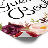 マルサラとピンクのフローラ結婚ズゲストブックサイン ポスター (角)