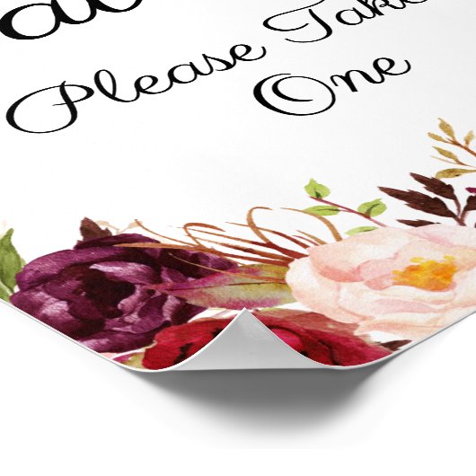 マルサラとピンクのフローラ結婚式の引き出物標識 ポスター (角)